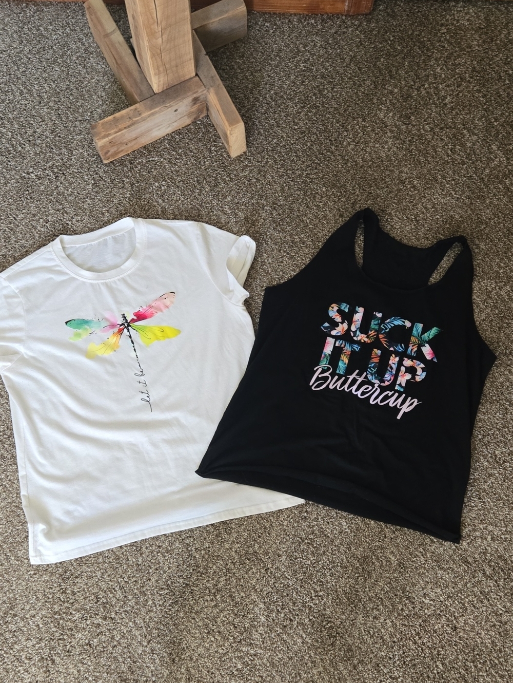 White Dragonfly Graphic Tee & Black 'Buttercup' Tank Top
